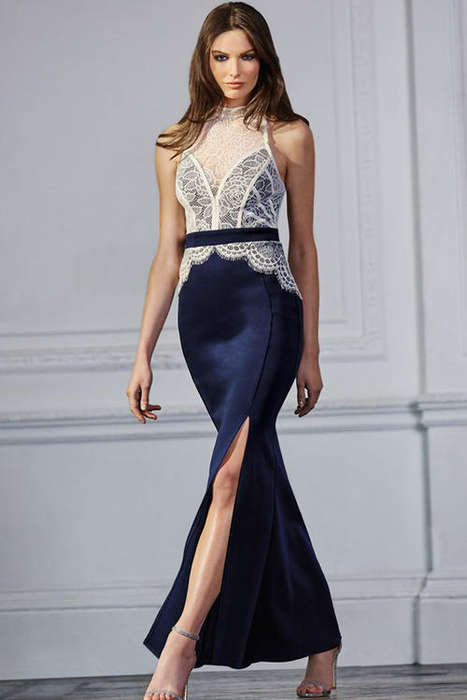 STUNNING CONTRAST LACE DETAIL MAXI EVENING DRESS