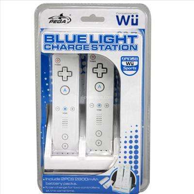 Nintendo Wii Blue Light Dual Controller Charge Station with rechargeable batteries