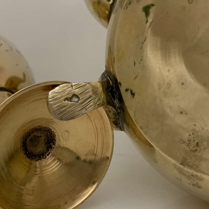 Vintage Brass 4-Piece Set  Teapot, Tray & Goblets  Floral Etched, India, Early 20t