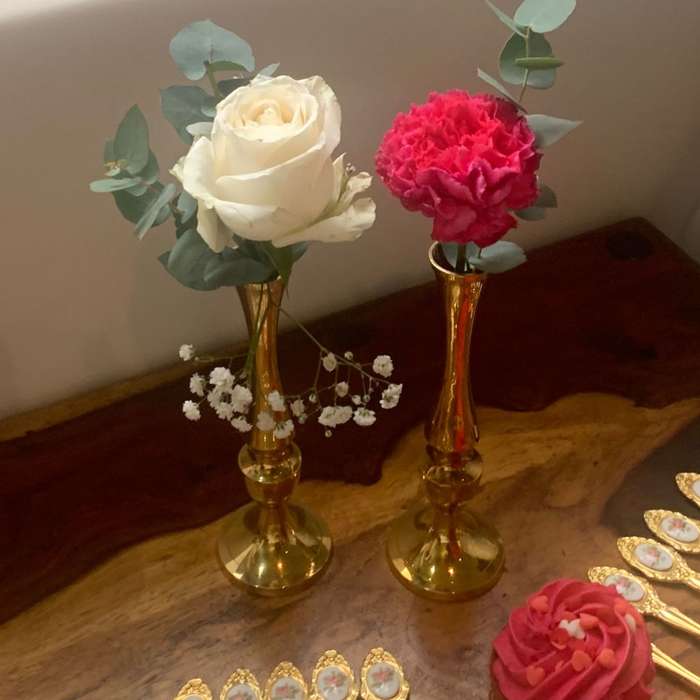 Reduced! Pair of Small 2 Single Stem Floral Brass Vases 17.5cm - Ink Stand Compatible