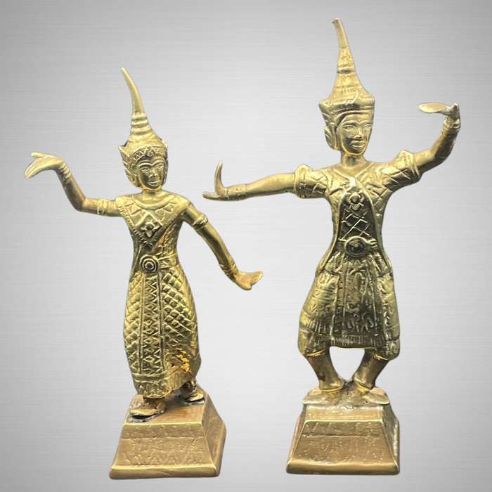 Solid Heavy Pair of Vintage Thai Bronze/Brass Temple Dancer Statues  20th Century- Price Reduced!