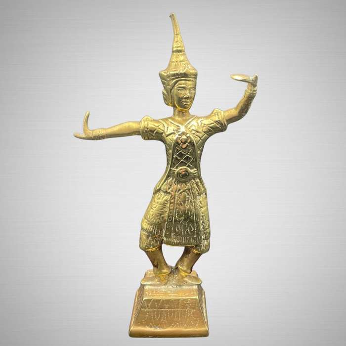 Solid Heavy Pair of Vintage Thai Bronze/Brass Temple Dancer Statues  20th Century- Price Reduced!
