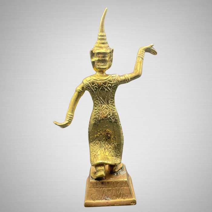 Solid Heavy Pair of Vintage Thai Bronze/Brass Temple Dancer Statues  20th Century- Price Reduced!