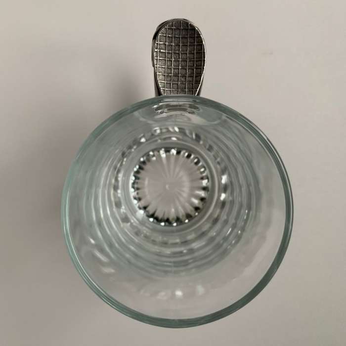 Large Clear Glass Beer Mug with Star Design Bottom & Pewter Thumb Grip - 350ml
