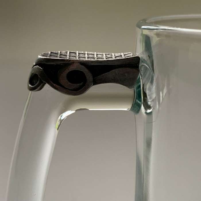 Large Clear Glass Beer Mug with Star Design Bottom & Pewter Thumb Grip - 350ml