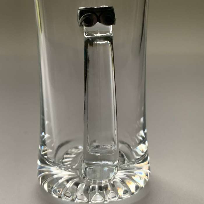 Large Clear Glass Beer Mug with Star Design Bottom & Pewter Thumb Grip - 350ml