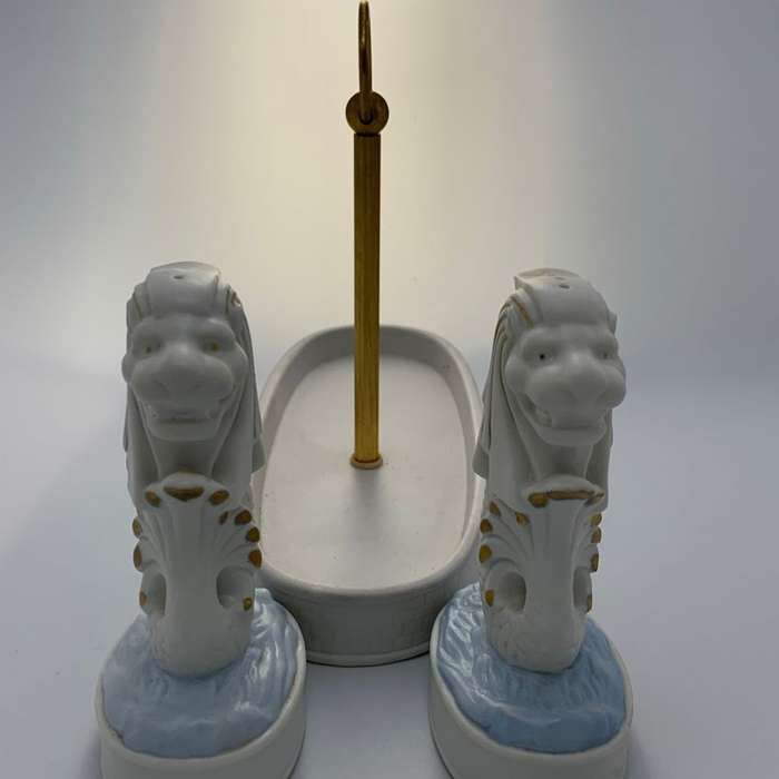 Vintage Singapore Merlion Porcelain Salt and Pepper Condiment Set