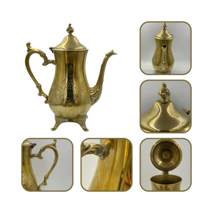 Vintage 6-Piece EM-ESS Brass Tea & Coffee Set  c.1975  ISANDO South Africa  Silverplate
