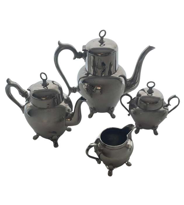 Very Rare Antique Royal Netherlands Metal Works Pewter Tea Set - J.N. Daalderop & Sons, Tiel Holland