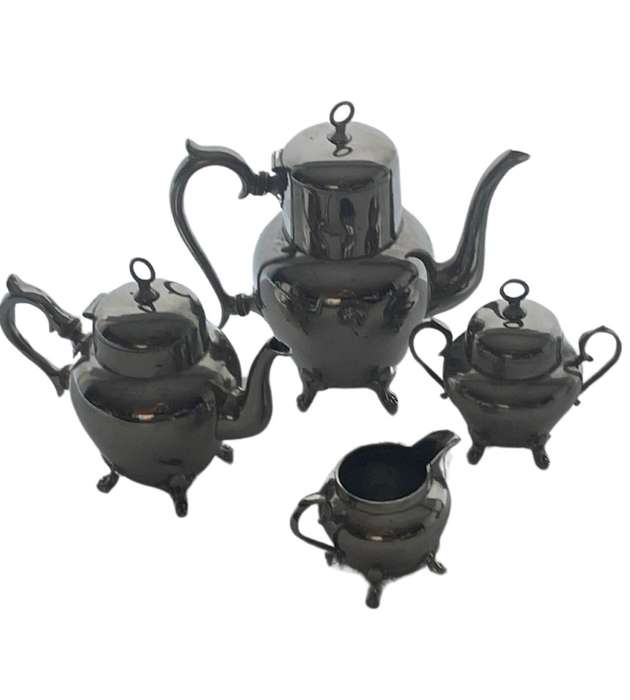 Very Rare Antique Royal Netherlands Metal Works Pewter Tea Set - J.N. Daalderop & Sons, Tiel Holland
