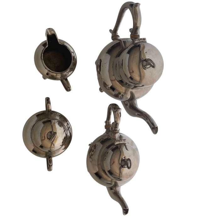 Very Rare Antique Royal Netherlands Metal Works Pewter Tea Set - J.N. Daalderop & Sons, Tiel Holland