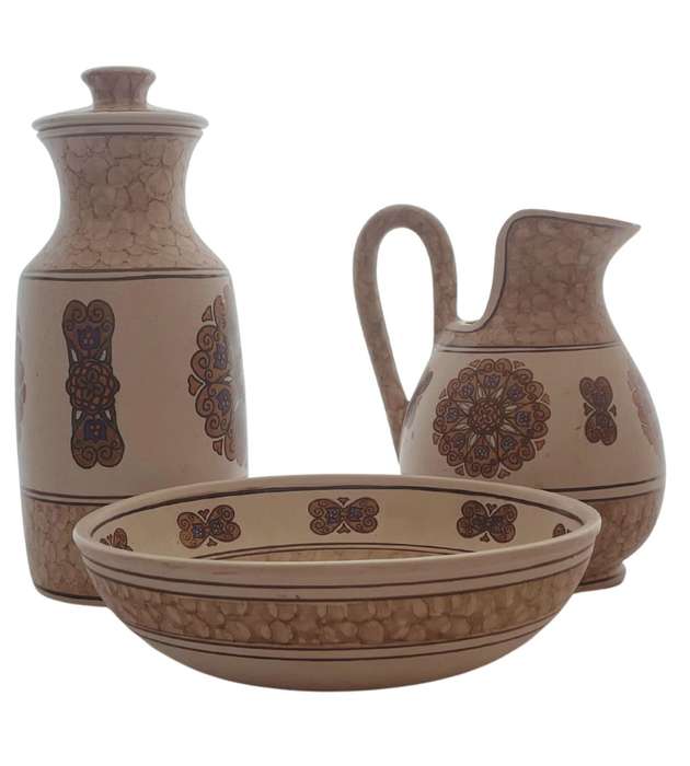 Large Hand-Painted Majolica Ewer, Basin, and Holder Set - Romano 3 Piece Set