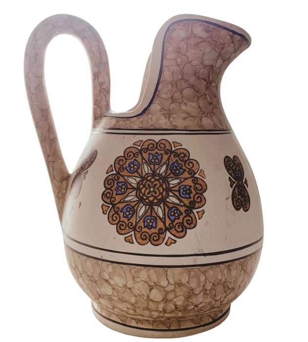 Large Hand-Painted Majolica Ewer, Basin, and Holder Set - Romano 3 Piece Set