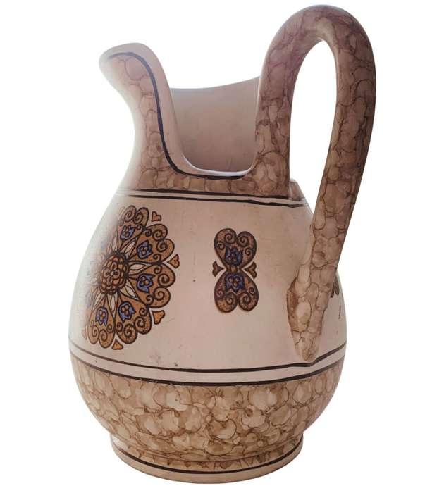 Large Hand-Painted Majolica Ewer, Basin, and Holder Set - Romano 3 Piece Set
