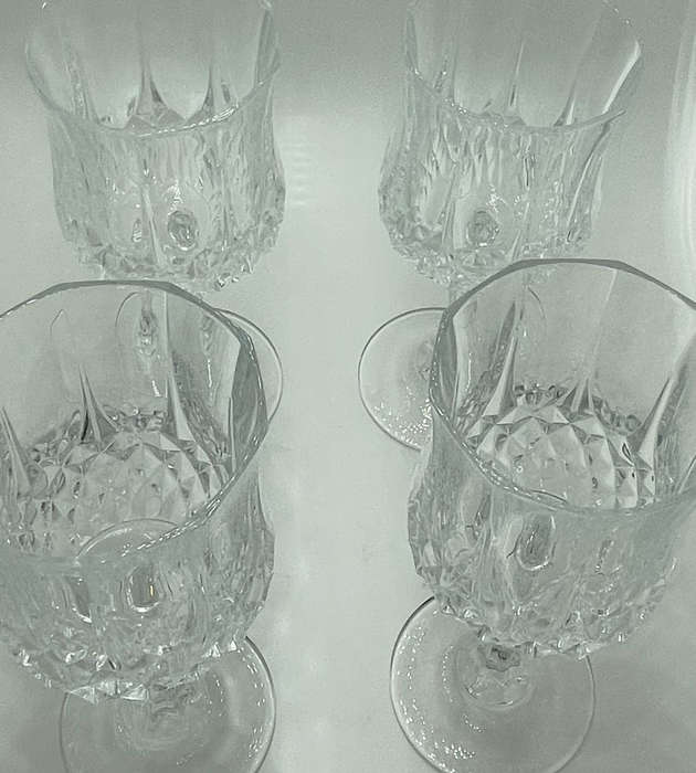 Reduced ! Vintage Set of 4 Crystal dArques Longchamp Durand Wine Glasses - 1980s Stemware Collection