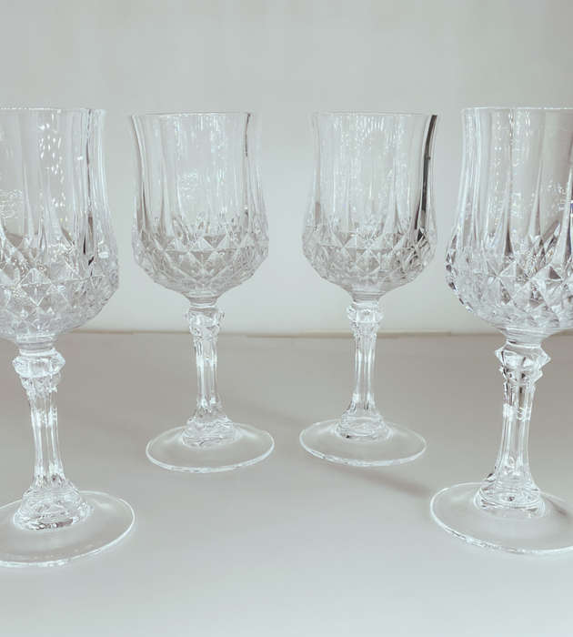 Reduced ! Vintage Set of 4 Crystal dArques Longchamp Durand Wine Glasses - 1980s Stemware Collection