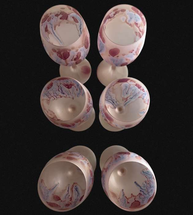 Exquisite 6-Piece Hand-Painted Hebron Frosted Pink Crystal Wine Set - Rare Holyland