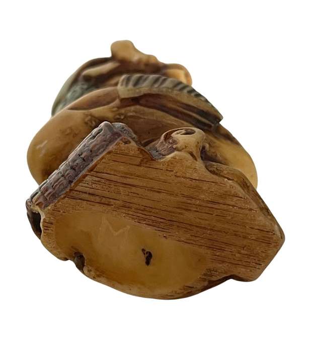 4 Japanese Netsuke Polychrome Resin Figurines, Signed `M` - Made in Italy