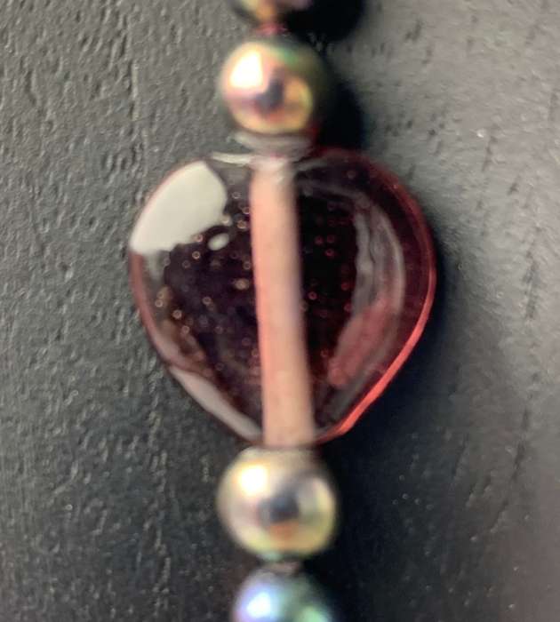 Tahitian Black Pearl Strand Necklace with Antique Amber Purple Glass Cross & 14K Gold-Filled Clasp
