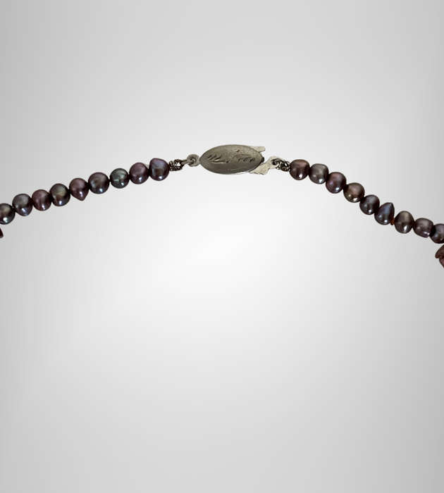 Genuine  Baroque Seed Pearl Choker Necklace with Amethyst Quartz and Enamelled Glass Beads