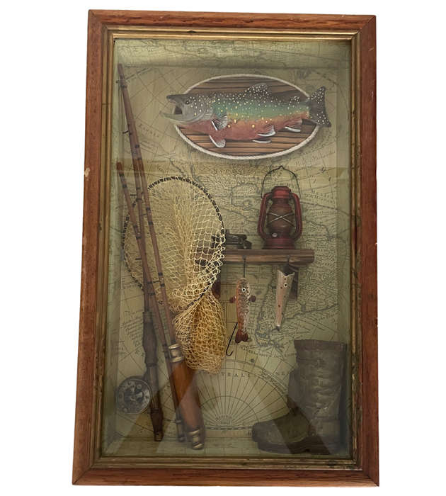 Vintage Fishing Shadow Box Diorama with Nautical Theme - Wall Décor - 53cm