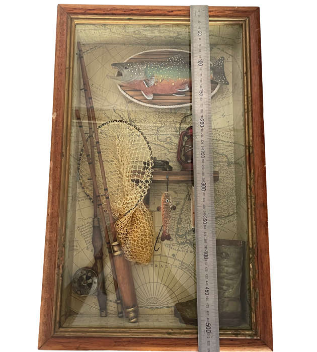 Vintage Fishing Shadow Box Diorama with Nautical Theme - Wall Décor - 53cm