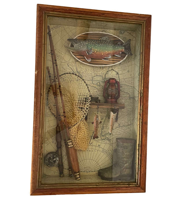 Vintage Fishing Shadow Box Diorama with Nautical Theme - Wall Décor - 53cm