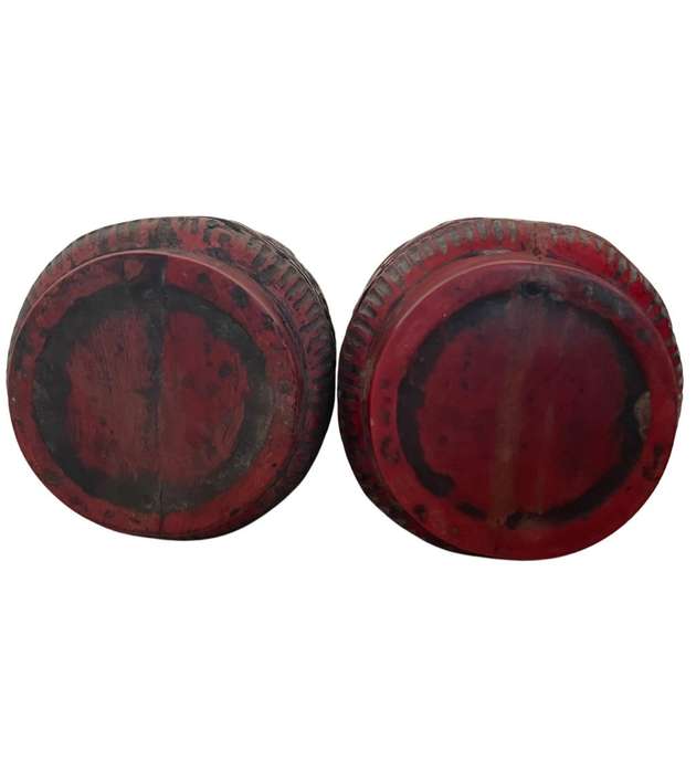 Reduced! 19th Century Chinese Cinnabar-Redware Vases with Floating Five-Claw Dragons - 19cm Tall by