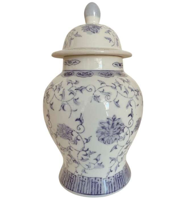 Reduced! Oriental Blue and White Lotus Flower Ginger Jar with Lid - 27cm, Baluster Shape