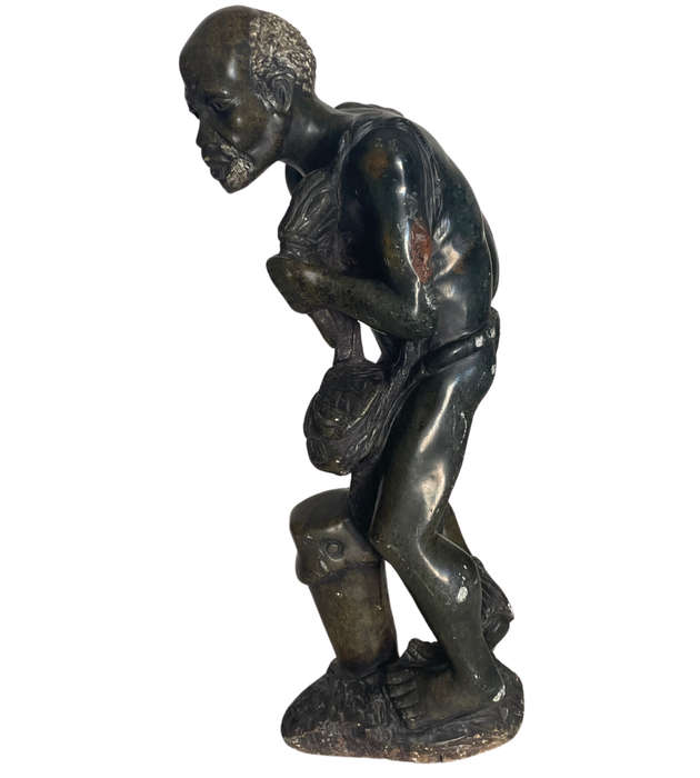 Exquisite 6kg Zimbabwean Soapstone Sculpture of an Old Man with Musical Instrument and Pipe
