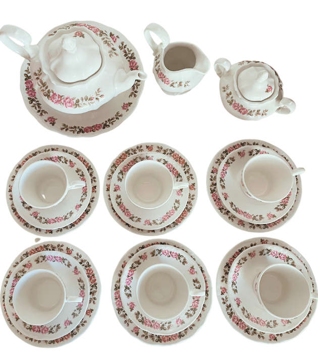 24-Piece Constantia Fine China `RSA Superior` Tea Set  Pink Rose Floral Design