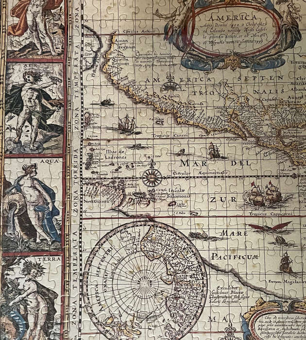 Framed Ravensburger Map of the World from 1650 Puzzle - Dutch Golden Age Cartography