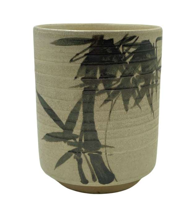 Original Kiyomizu-Ware Signed Sake Cup - Handpainted Bamboo Design, 11cm High