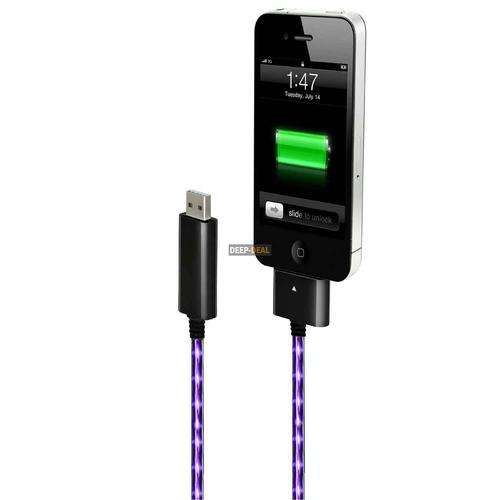 USB Charging Sync Cable with Purple Visible LED Light for iPhone4 4S iPad3 iPod