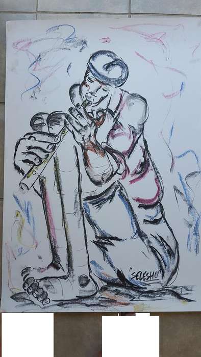 LATE ENTRY Original Selesho BIG Painting  -X LARGE- 860MMX 610MM-VALUED AT R5000