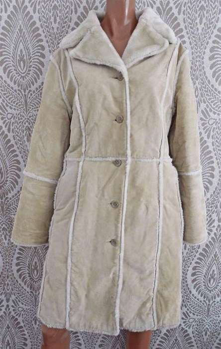 Vintage Beige Genuine Suede & Faux Sheepskin Shearling Coat* Very Warm*Size L/XL