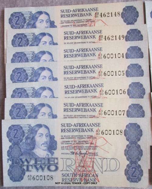 TWO RAND TW DE JONGH x19 BANKNOTES (LOT)