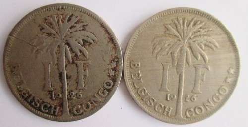 1 FRANC BELGIUM CONGO 1926 x2 COINS (LOT)