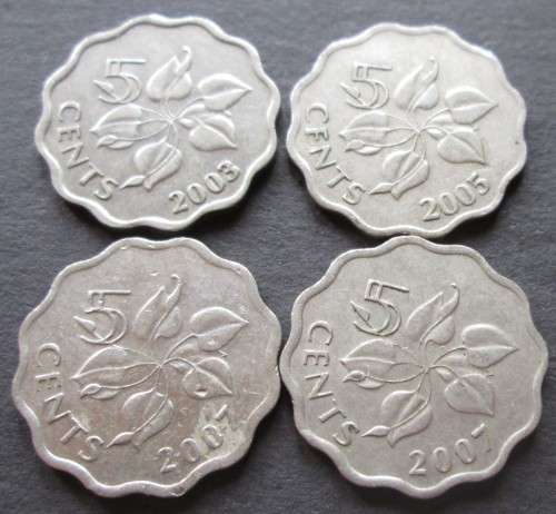 5 CENTS SWAZILAND x4 COINS (LOT) 2003/2005/2007