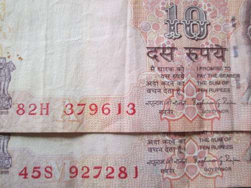 10 and 20 RUPEES INDIA BANKNOTES x7 - RAK240