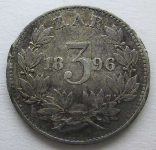 3 PENCE 1896 ZAR *SILVER* COIN - RAKC/27