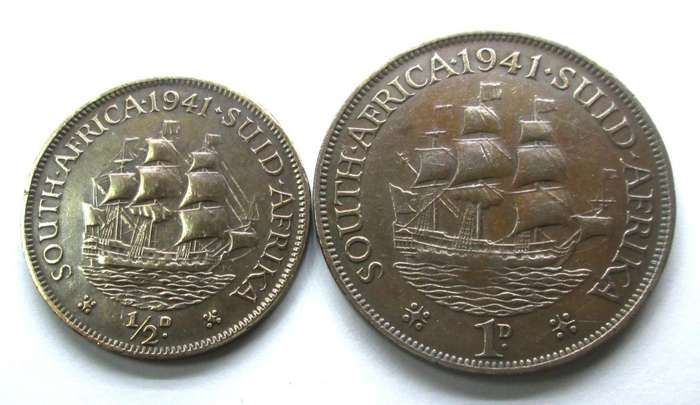 1941 Union of South Africa Half and One Penny