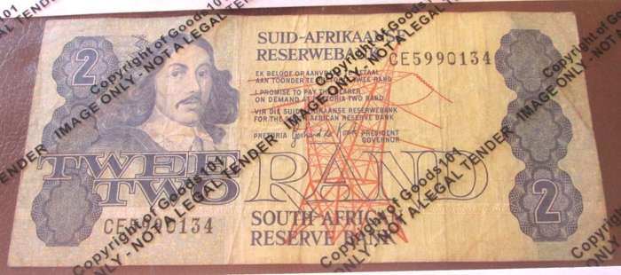 TWO RAND REPUBLIC OF SOUTH AFRICA BANKNOTE SERIES CE 5990134 - K175