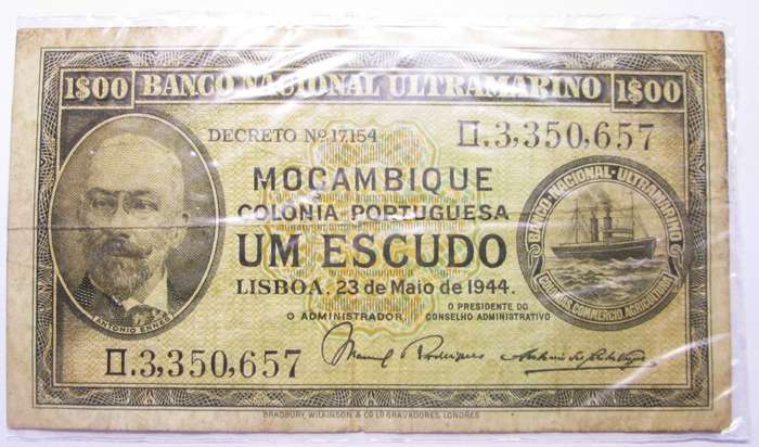 1944 Mozambique 1 Escudo Serial No 3 350 657