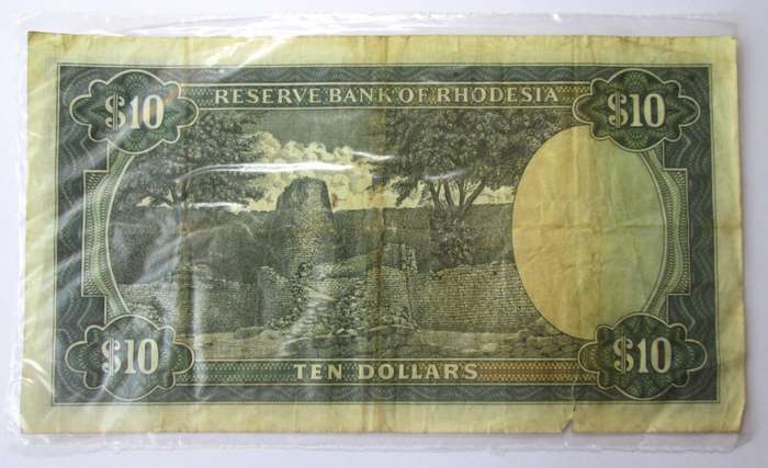 1979 Rhodesia Banknote Ten Dollars Serial Nr Z1 036888 Watermark Zimbabwe Bird Replacement Note