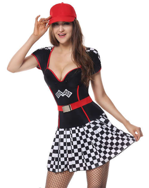 Sexy Light-Up Racer Girl Costume Short Sleeves Dress Sports Costumes