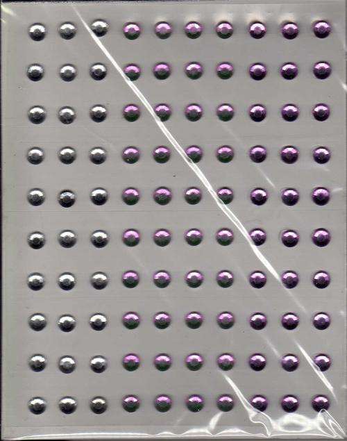 100 Sticky Back Gems - Clear,Pink,Purple