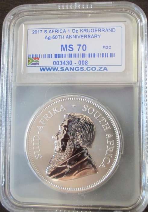 ( LOW START ) ...A  PERFECT..  ' MINTMARK ' ... 2017...  MS70  999.9%  SILVER KRUGER RAND