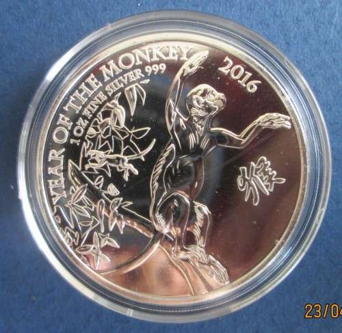 ( LOW START )   2016  CHINESE ZODIAC     YEAR OF THE MONKEY     1oz 999.9% PURE SILVER