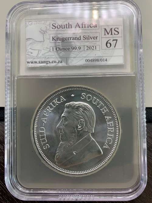 2021  GOOD GRADE MS67  1oz  999.9%  PURE  SOLID SILVER  KRUGERRAND  CERTIFIED